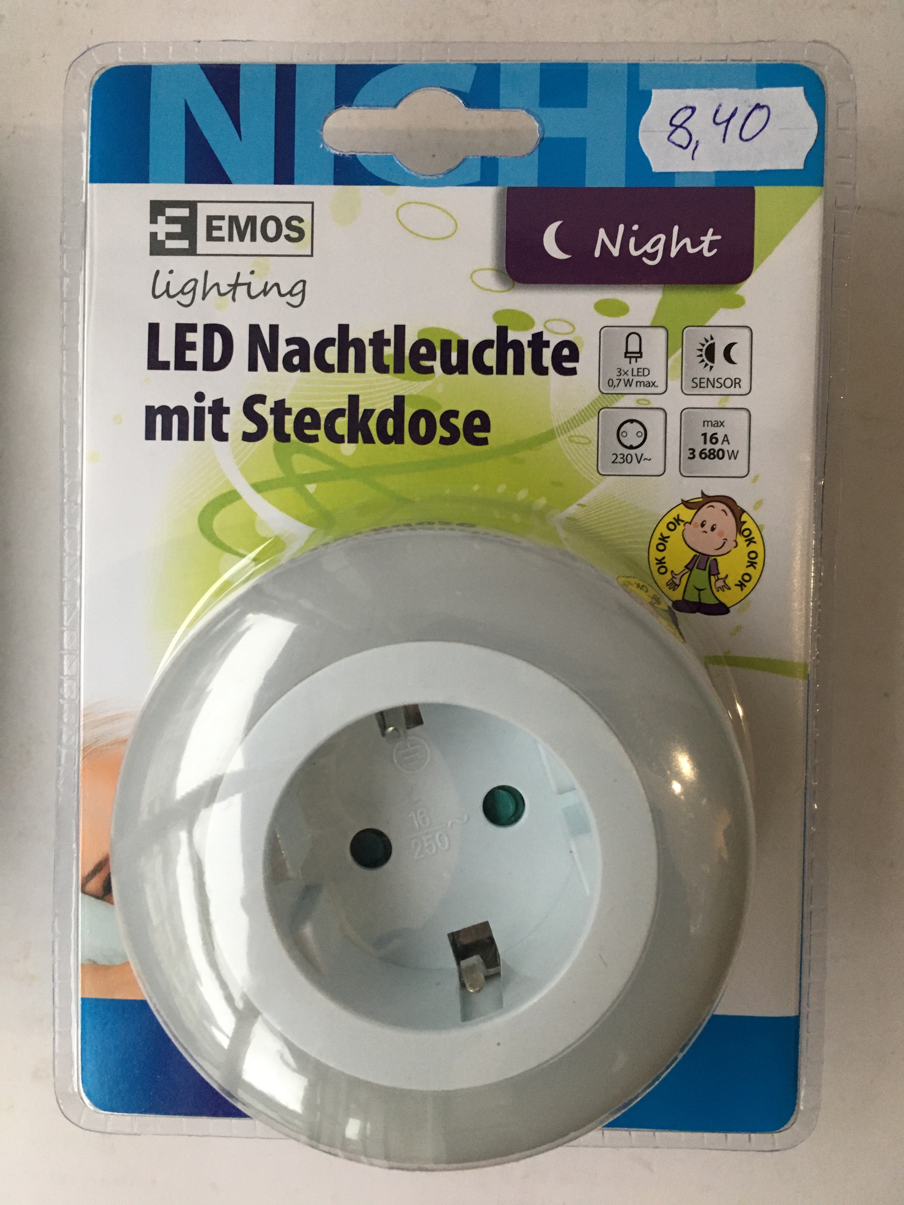 P3308 EMOS 3LED SOC.SCHUKO Нощна лампа с датчик